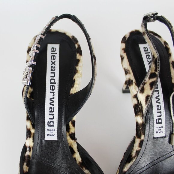 NEW Alexander Wang Leopard Velvet Pumps | Logo Crystal Slingback Heels - Picture 9 of 15